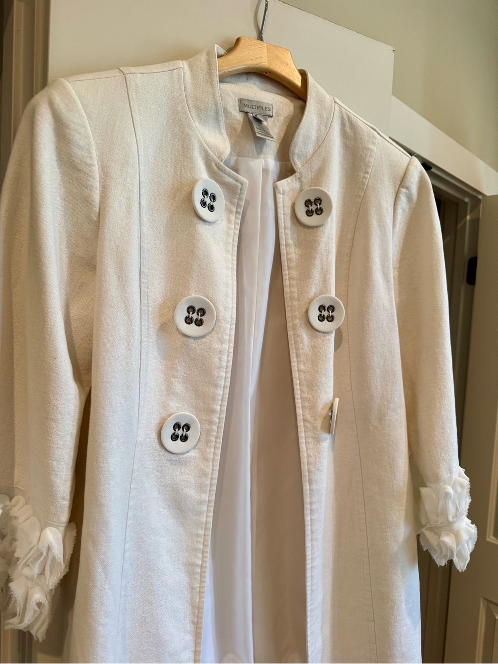 Multiples Women's Cream Double-Breasted Button Coat